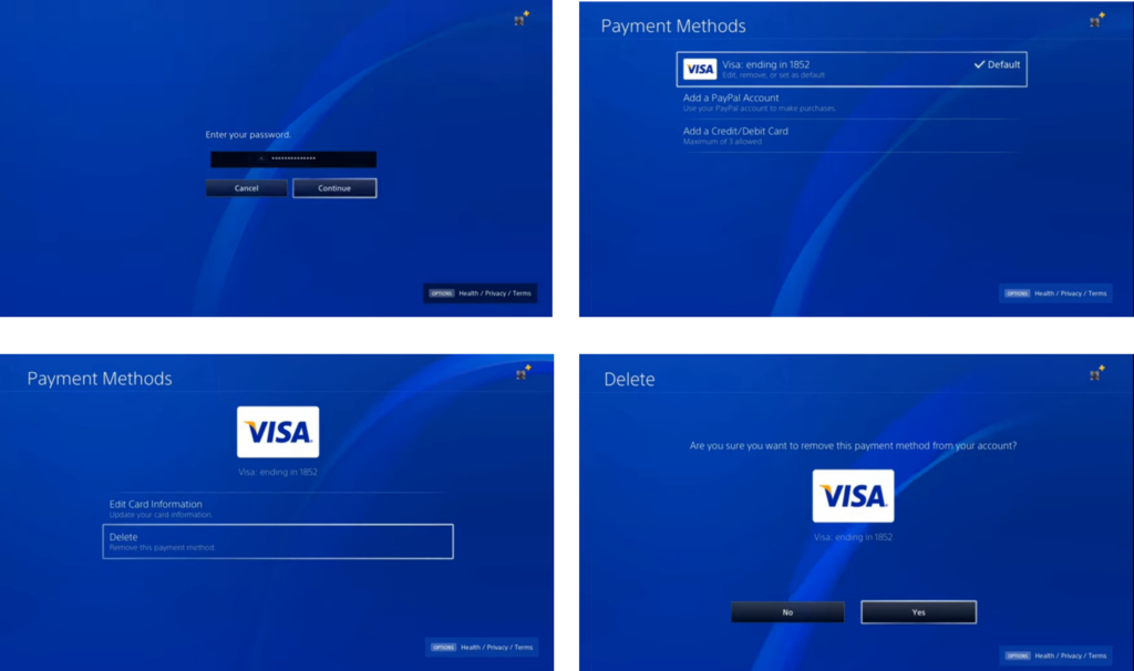 How to remove Credit card from PS4